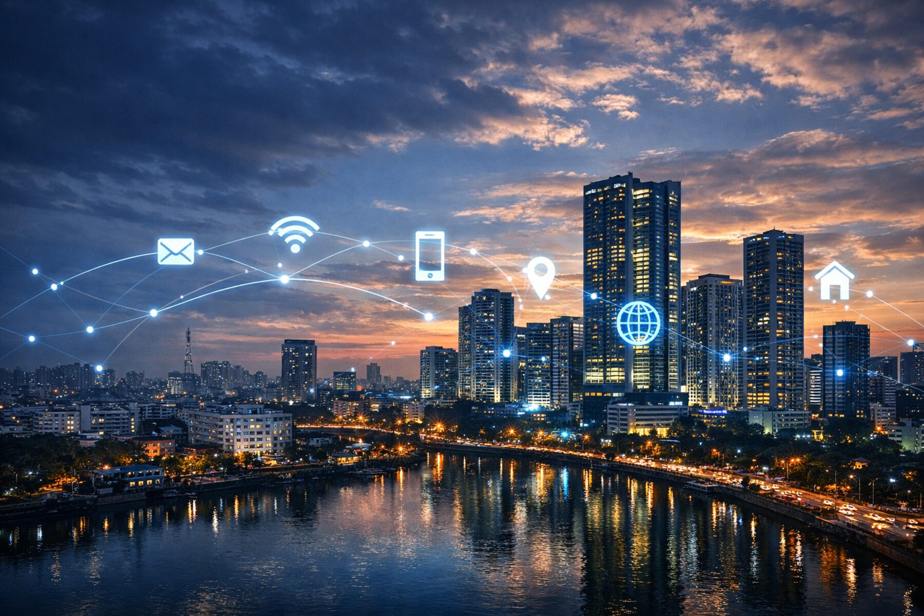 Dhaka skyline connected by digital services